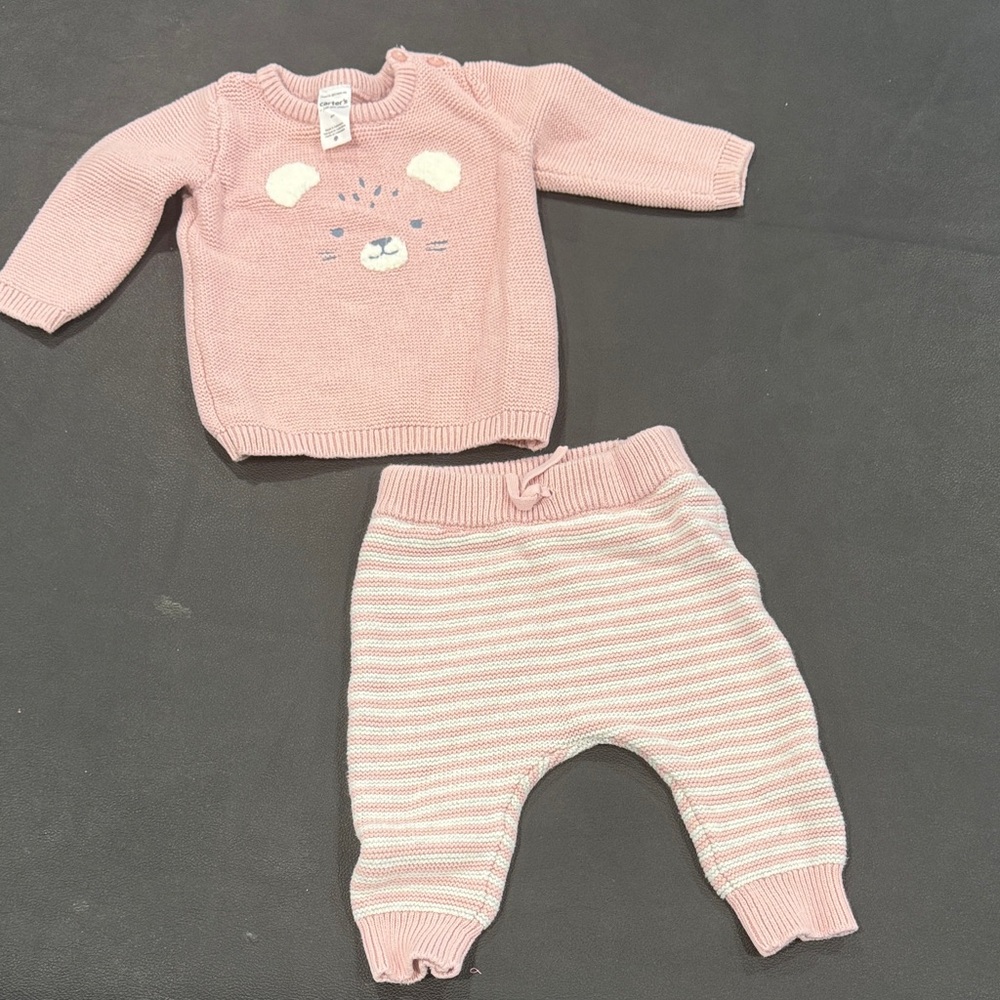 Carter's Pink Bear Face Knit Set